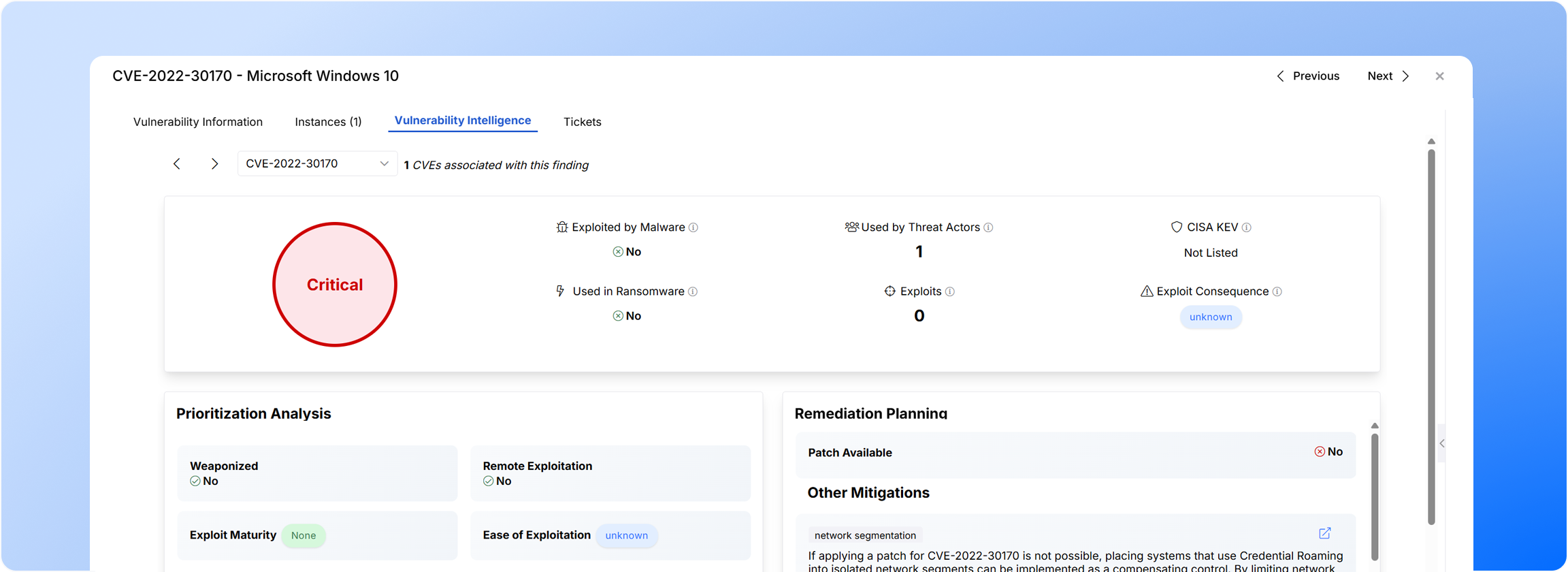 Vulnerability Intelligence Screenshot