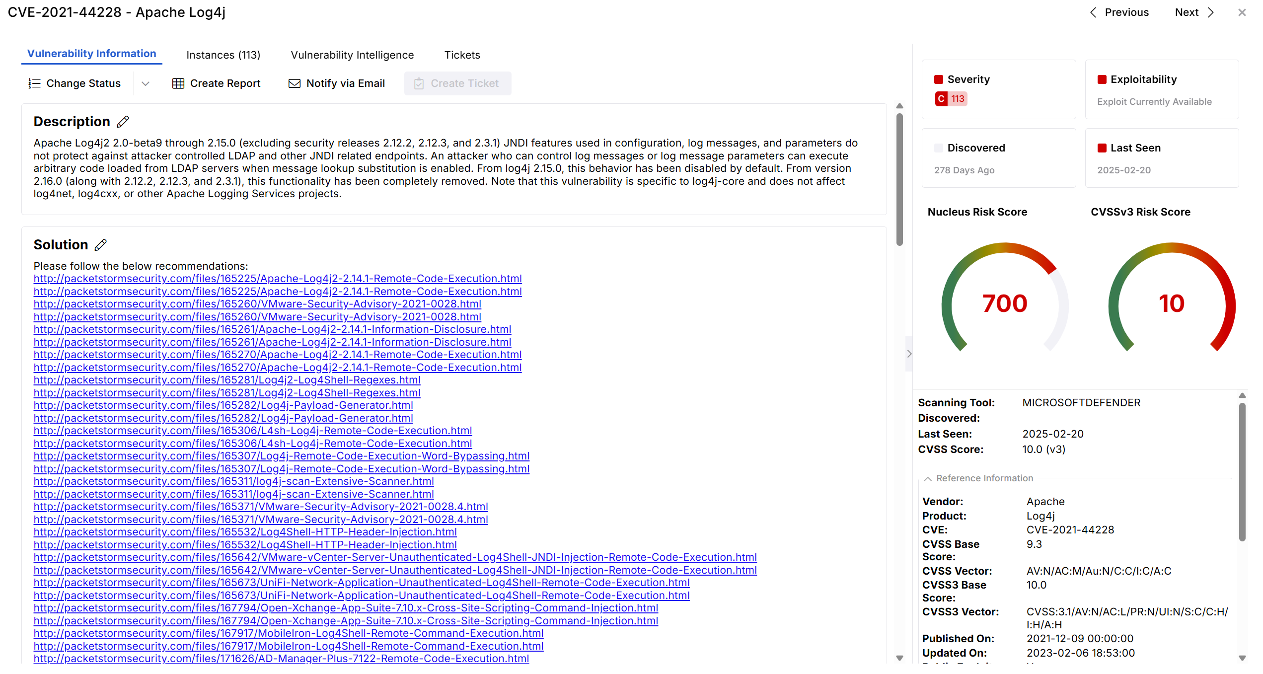 Nucleus Vulnerability Recommendations Screenshot