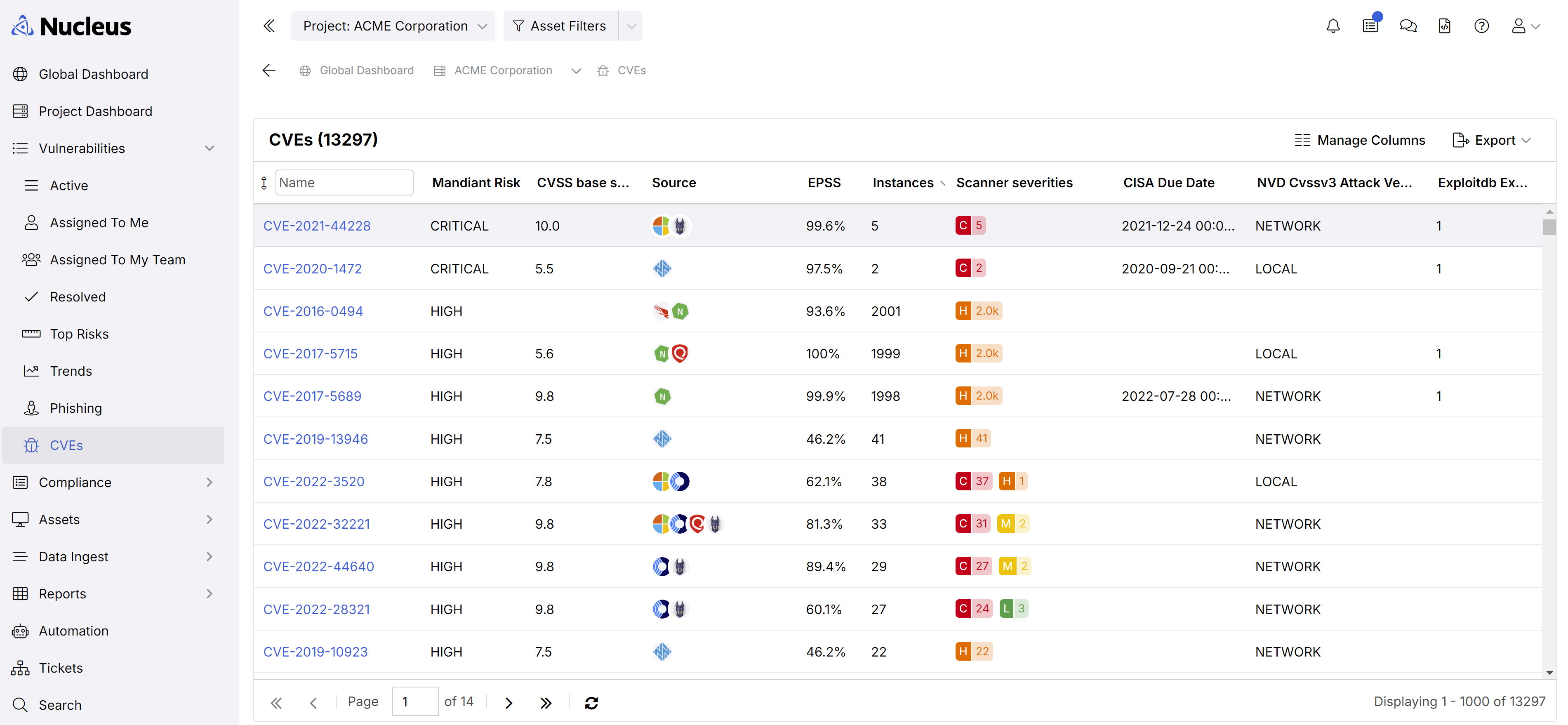 Nucleus CVE Page Screenshot